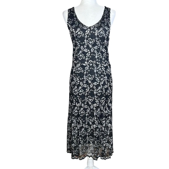 Y2K Black Mesh Silver Metallic Midi Dress Sm Whimsygoth Witchy  Evening Party - Picture 1 of 10